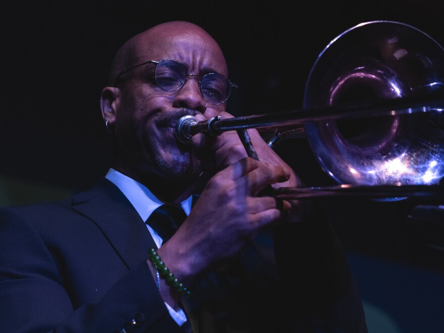 Reginald Cyntje plays trombone with the JazzDC All-Stars on opening night of DC JazzFest at The Hamilton Live in Washington, D.C.