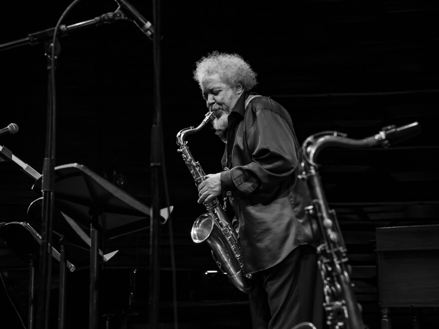 Saxophonist Ron Holloway performs during a tribute to saxophonist Sonny Stitt at Arena Stage during the DC JazzFest in Washington, D.C.